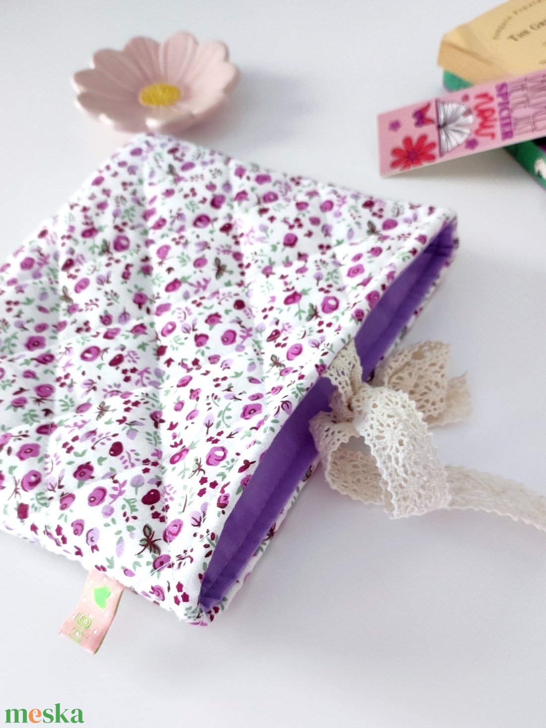 Virágmintás csipkés könyvtok - környezetbarát nyitott - könyv & zene - könyvtok - Meska.hu