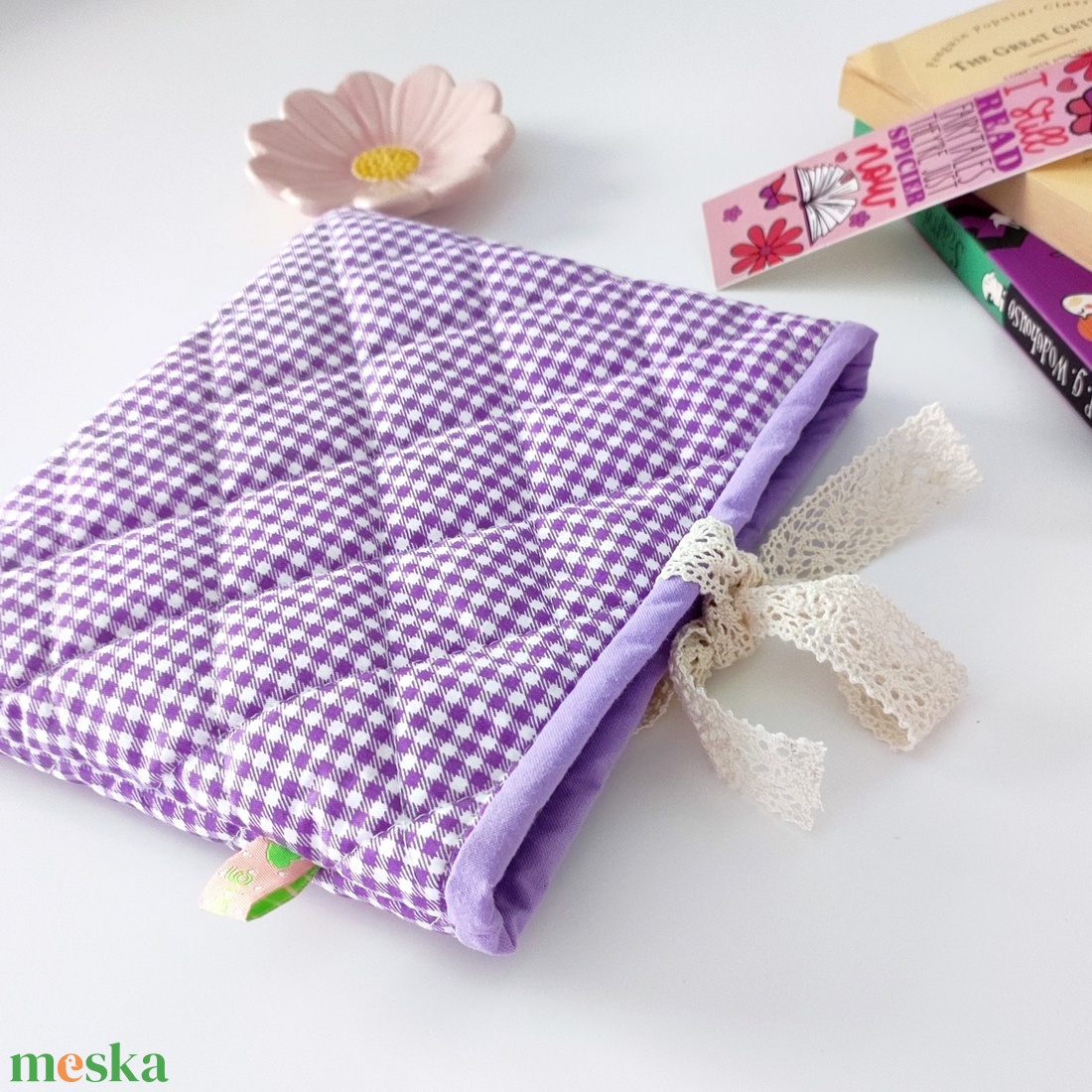 Kockás csipkés könyvtok - környezetbarát nyitott - könyv & zene - könyvtok - Meska.hu