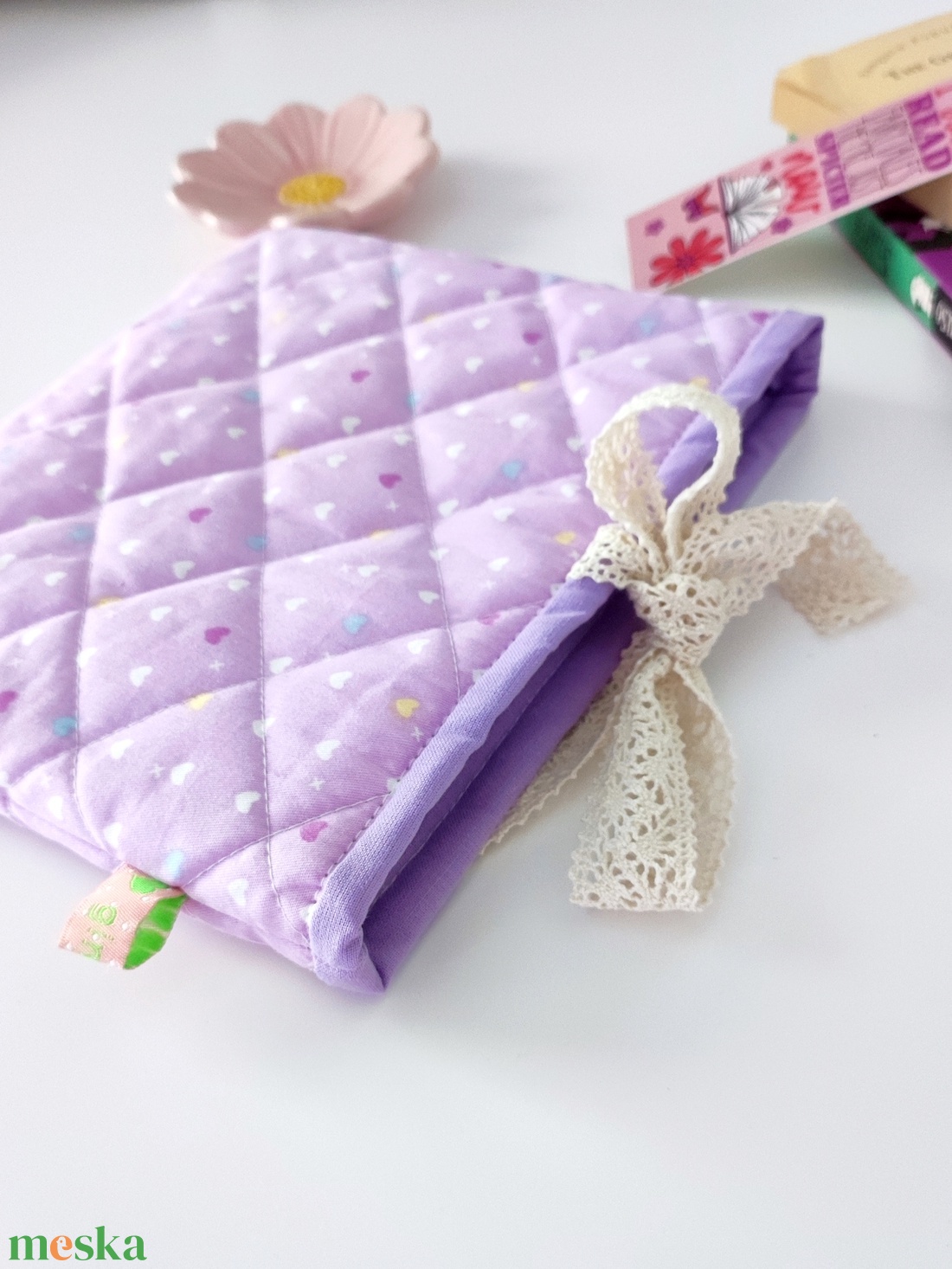 Szív mintás csipkés könyvtok - környezetbarát nyitott - könyv & zene - könyvtok - Meska.hu