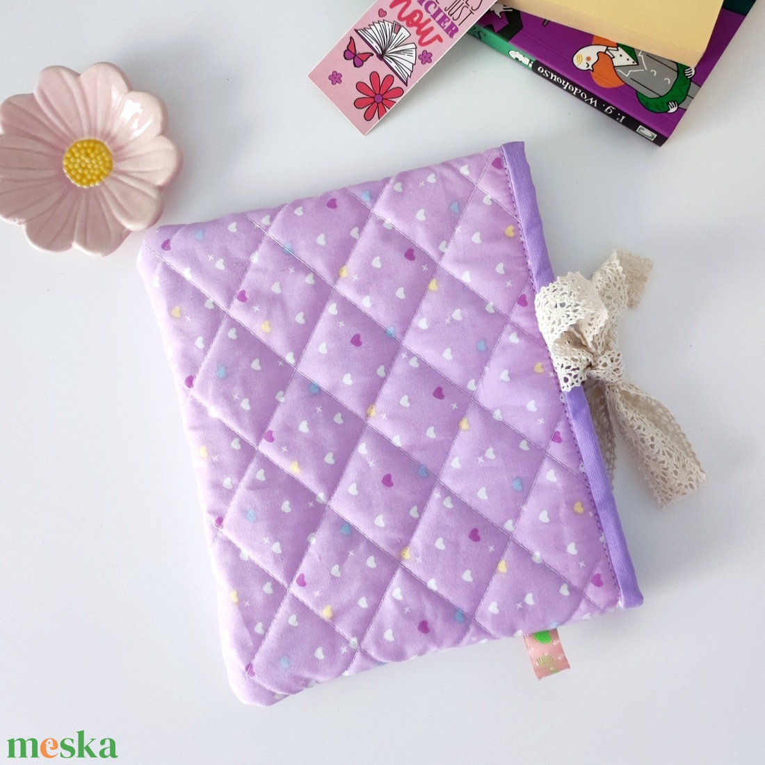 Szív mintás csipkés könyvtok - környezetbarát nyitott - könyv & zene - könyvtok - Meska.hu