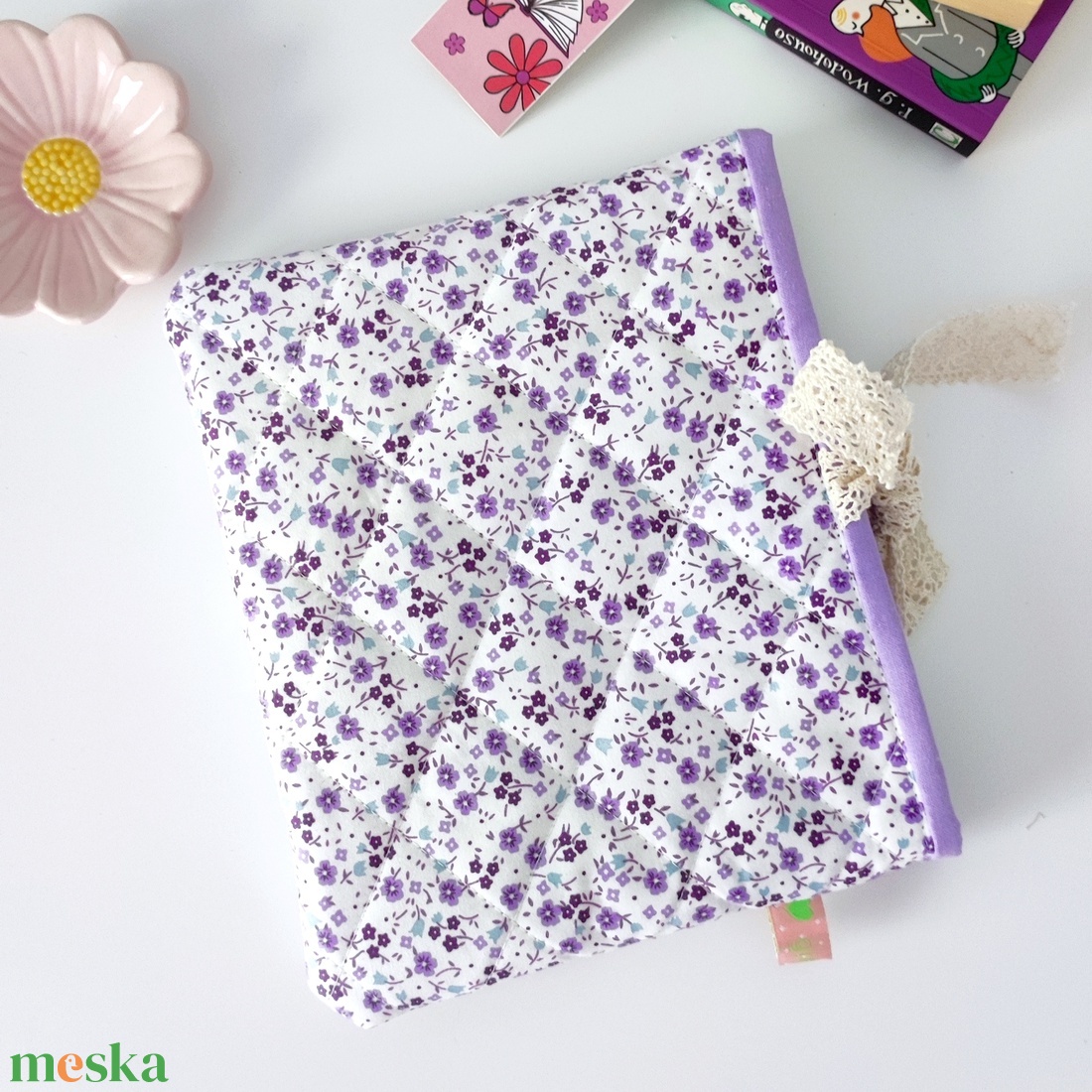 Virágos csipkés könyvtok - környezetbarát nyitott - könyv & zene - könyvtok - Meska.hu