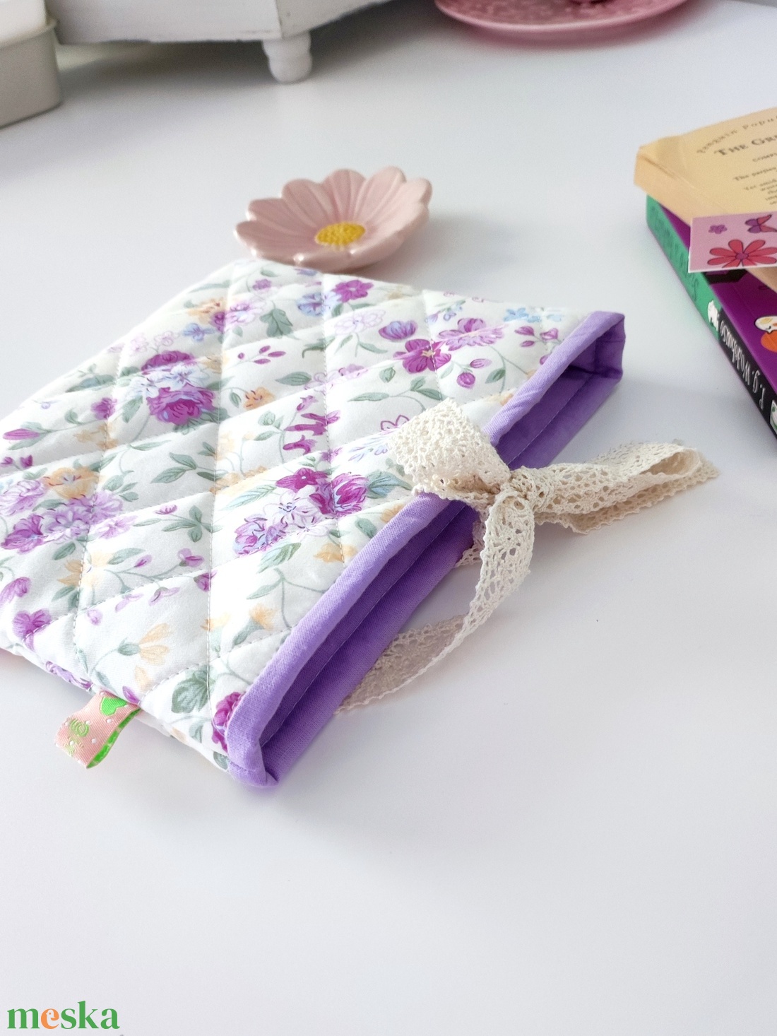 Virágmintás csipkés könyvtok - környezetbarát nyitott - könyv & zene - könyvtok - Meska.hu