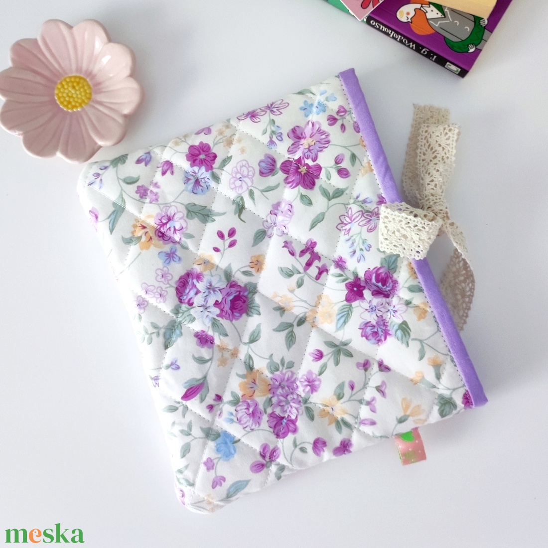 Virágmintás csipkés könyvtok - környezetbarát nyitott - könyv & zene - könyvtok - Meska.hu