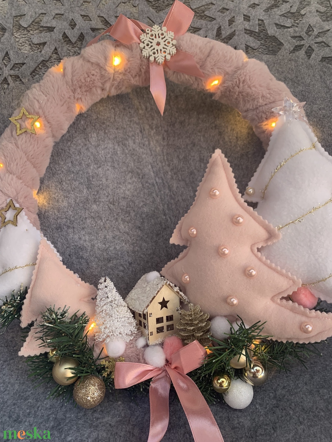  Világító karácsonyi ajtódísz - karácsony - adventi díszek - adventi ajtódísz - Meska.hu