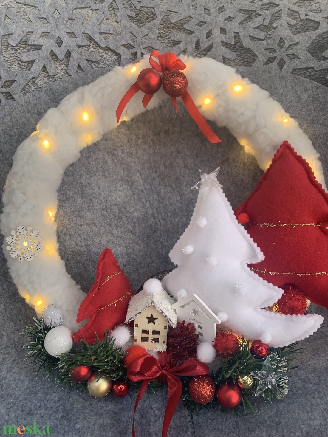 Világító karácsonyi ajtódísz - karácsony - adventi díszek - adventi ajtódísz - Meska.hu