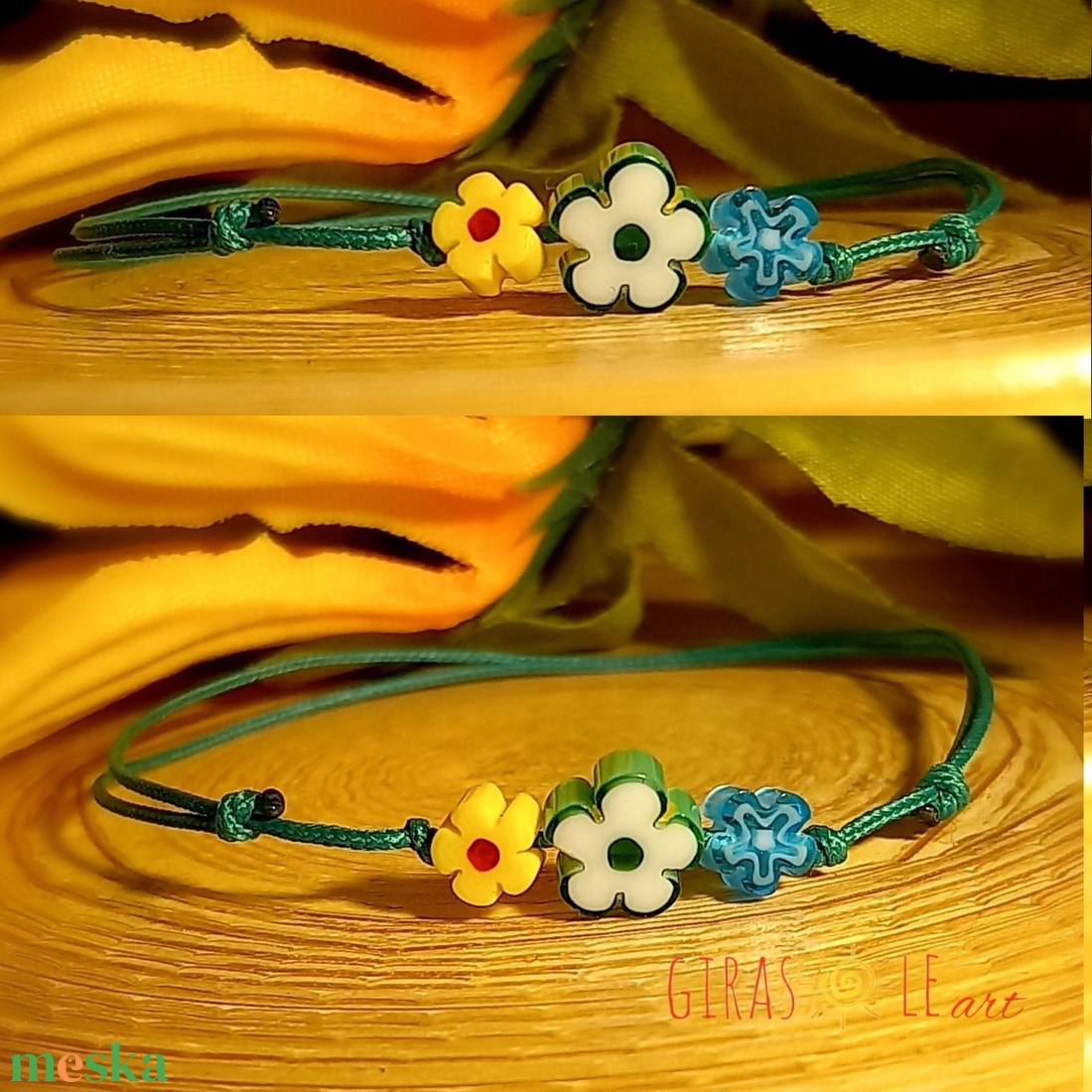 Kiskertem millefiori zsinórka  - ékszer - karkötő - gyöngyös karkötő - Meska.hu
