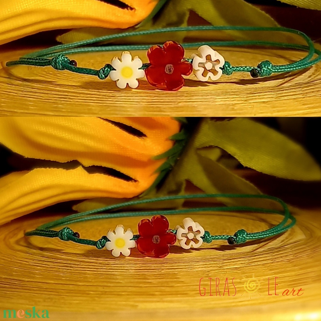 Kiskertem millefiori zsinórka  - ékszer - karkötő - gyöngyös karkötő - Meska.hu