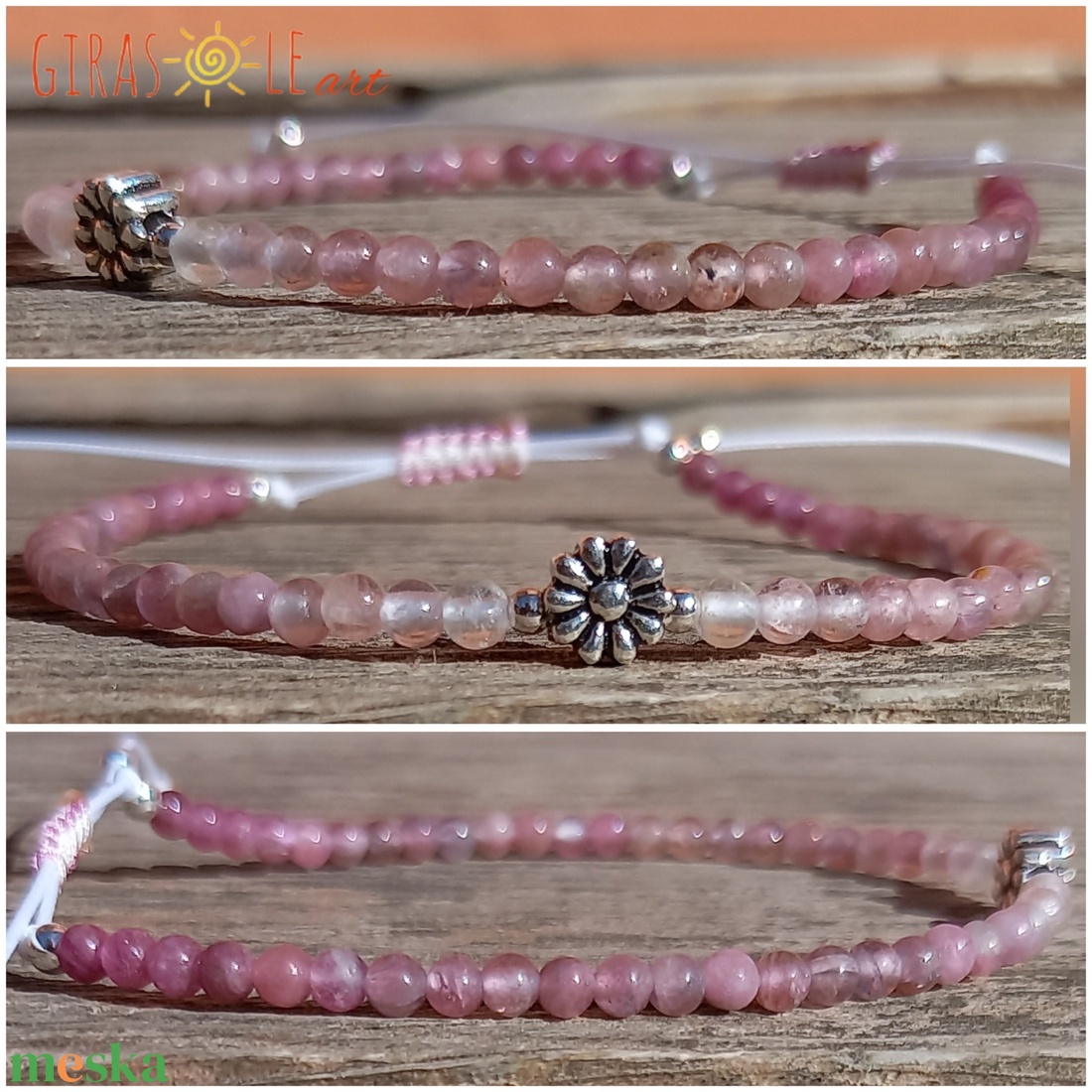 Kisvirág- rózsaszín turmalin karkötő  - ékszer - karkötő - ásványkarkötő - Meska.hu