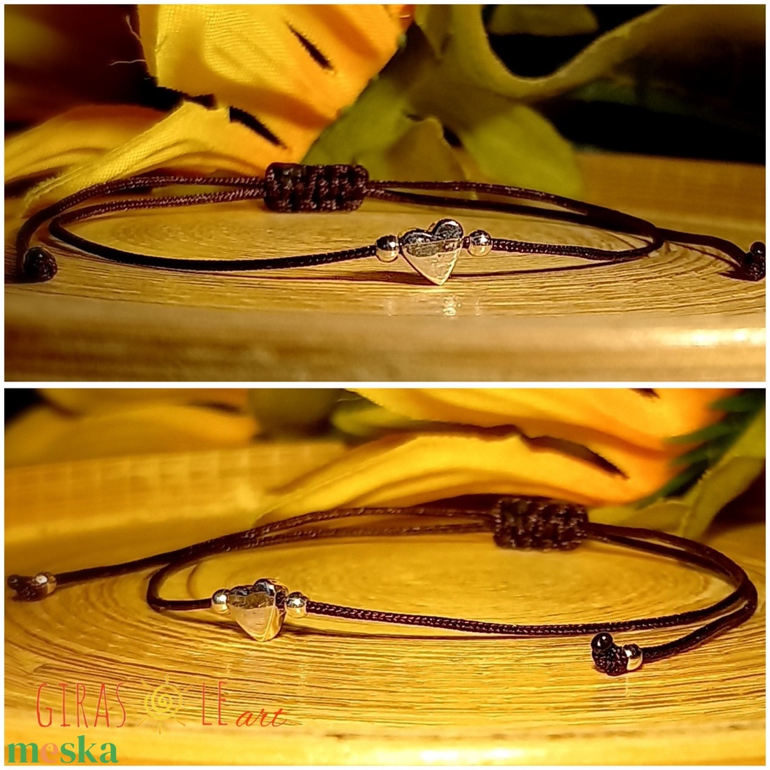 Piciszív - zsinórkarkötő valódi ezüsttel  - ékszer - karkötő - charm karkötő - Meska.hu