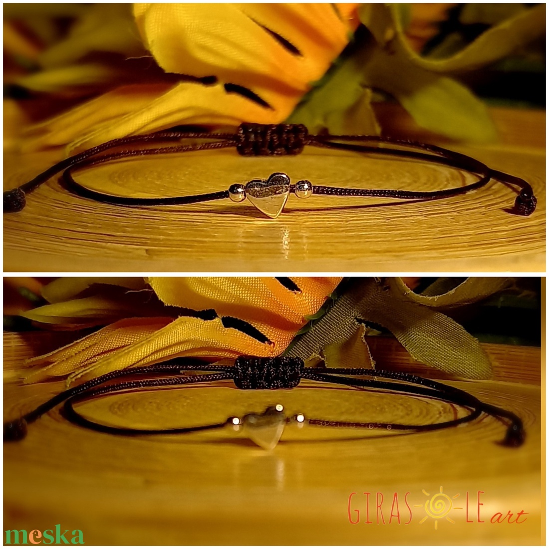 Piciszív - zsinórkarkötő valódi ezüsttel  - ékszer - karkötő - charm karkötő - Meska.hu