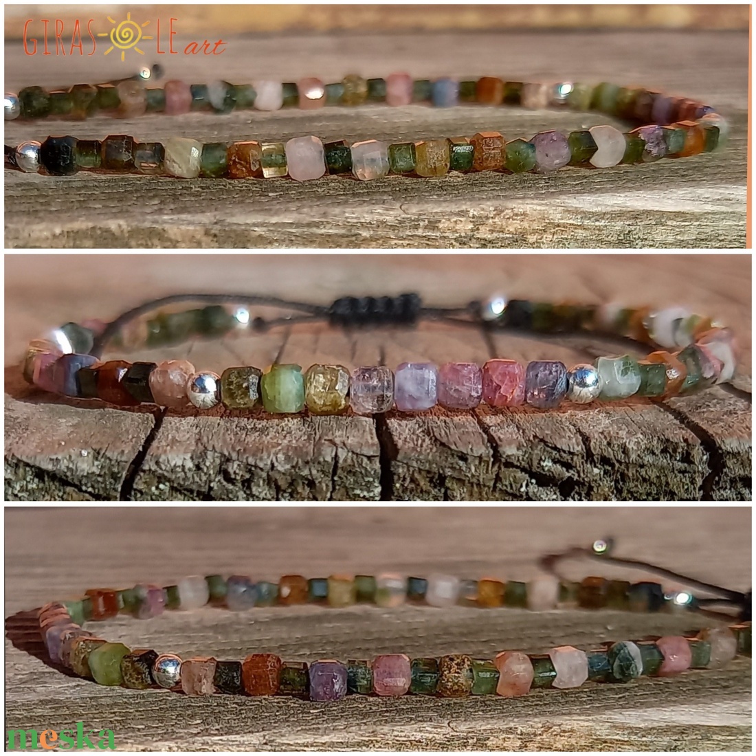 Színes turmalin karkötő  - ékszer - karkötő - ásványkarkötő - Meska.hu