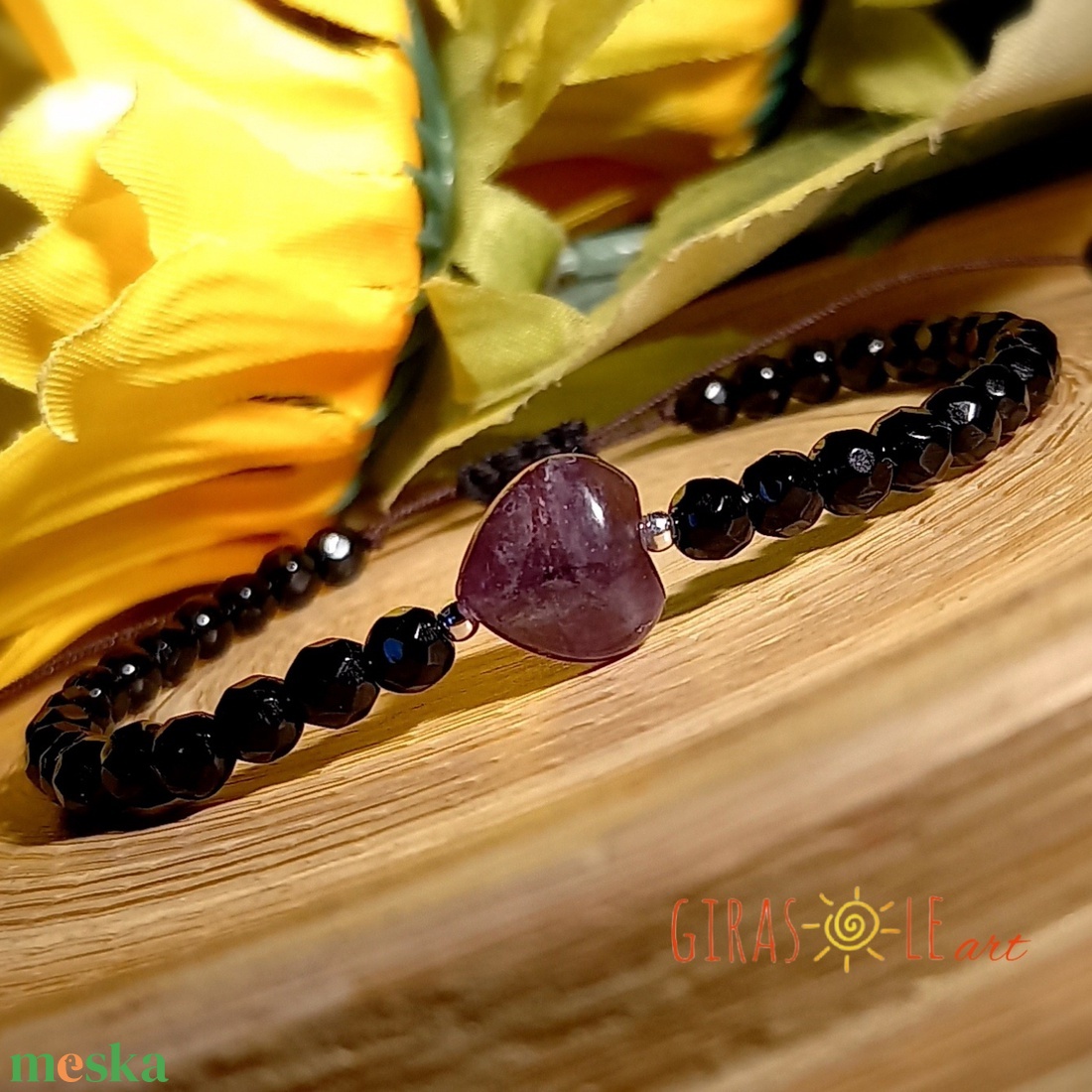 Szívecske - ónix karkötő  - ékszer - karkötő - ásványkarkötő - Meska.hu