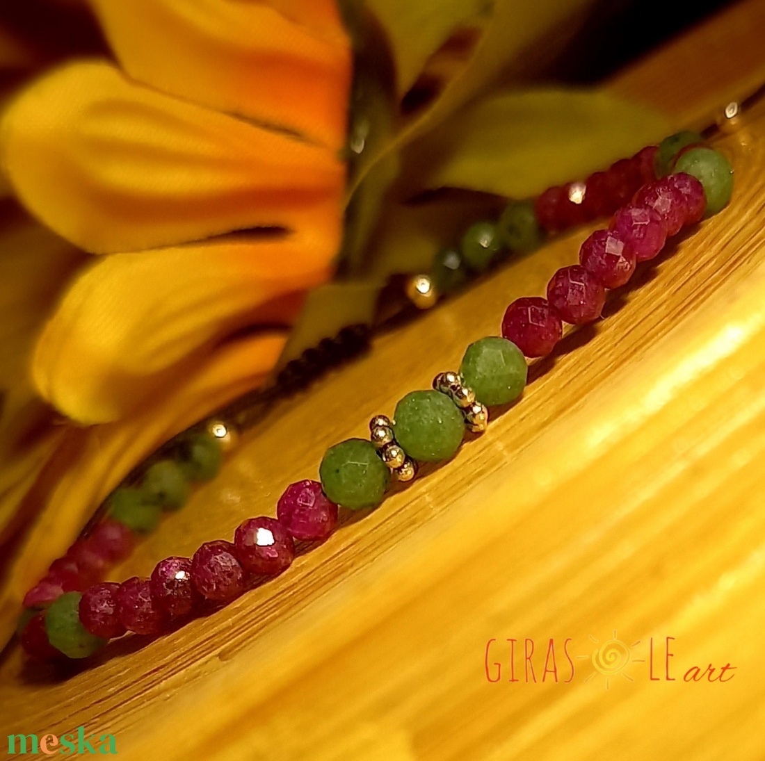 Rubin karkötő zoizittal - ékszer - karkötő - ásványkarkötő - Meska.hu