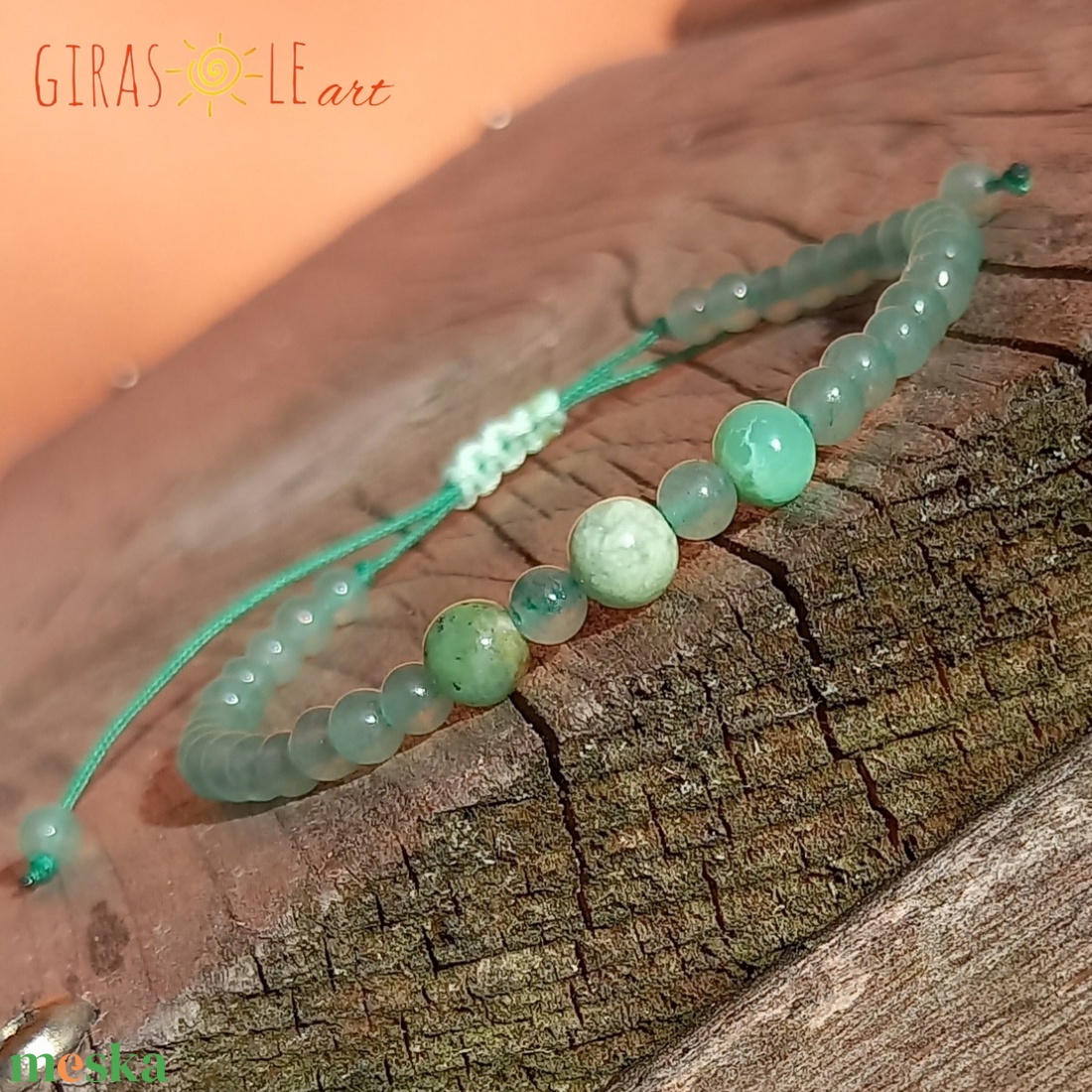 Zöldike - krizopráz-aventurin karkötő  - ékszer - karkötő - ásványkarkötő - Meska.hu