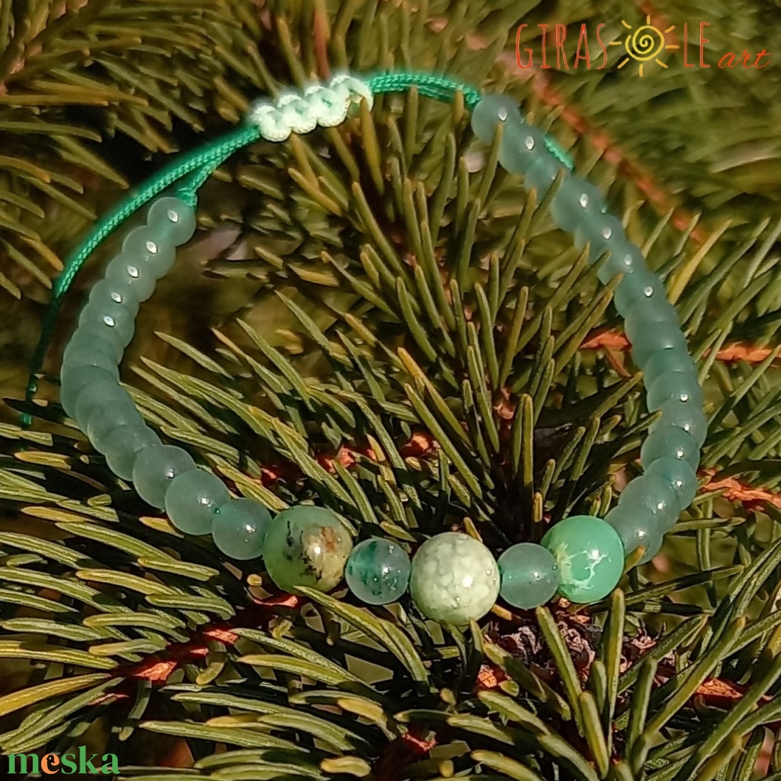 Zöldike - krizopráz-aventurin karkötő  - ékszer - karkötő - ásványkarkötő - Meska.hu