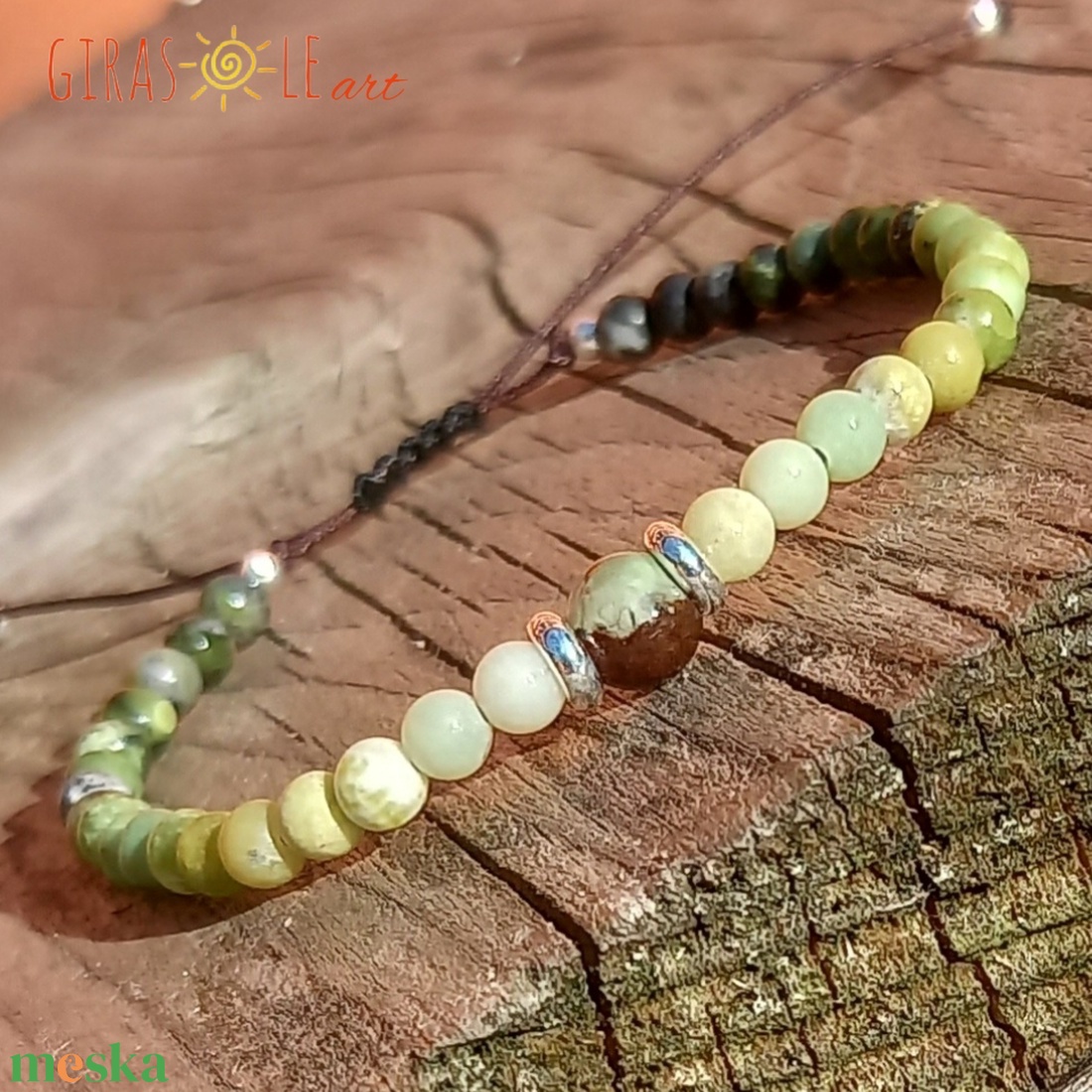 Árnyalatok - krizopráz karkötő  - ékszer - karkötő - ásványkarkötő - Meska.hu