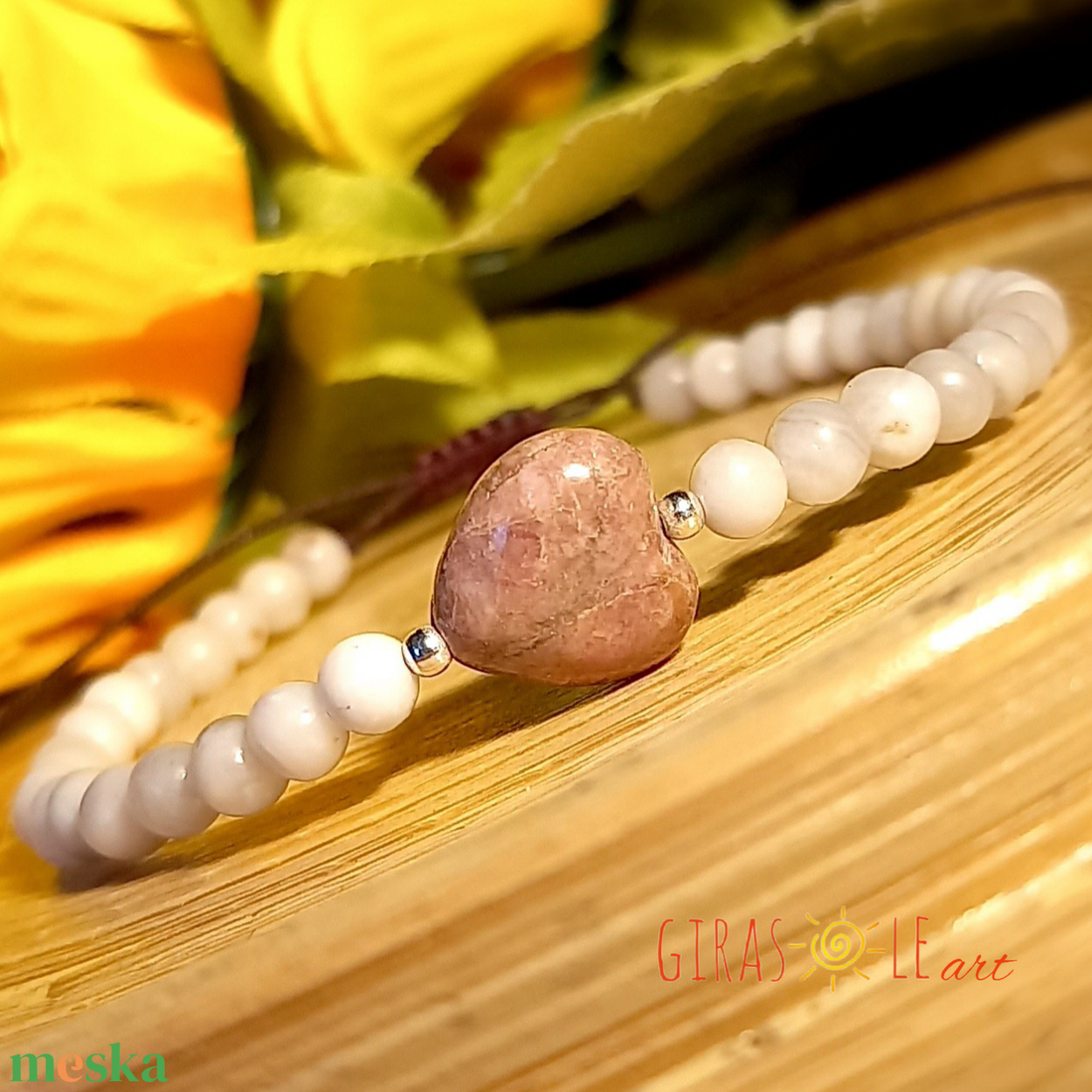 Szívecske - achát-rodonit karkötő  - ékszer - karkötő - ásványkarkötő - Meska.hu