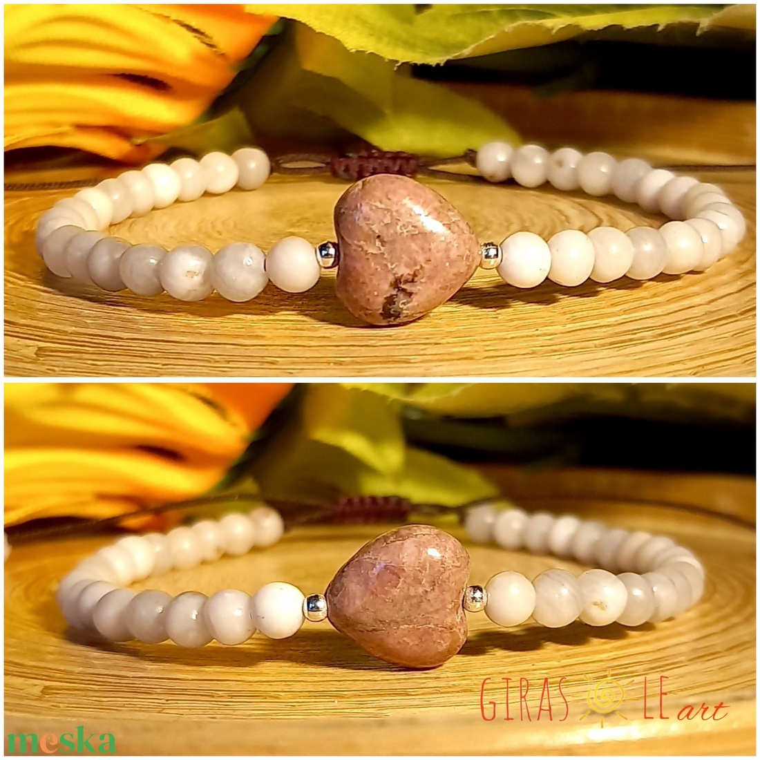 Szívecske - achát-rodonit karkötő  - ékszer - karkötő - ásványkarkötő - Meska.hu