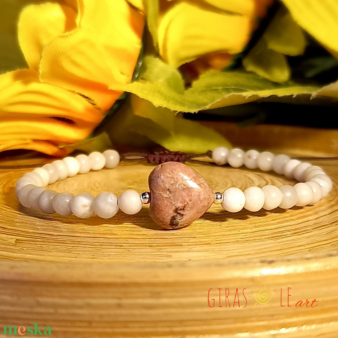 Szívecske - achát-rodonit karkötő  - ékszer - karkötő - ásványkarkötő - Meska.hu