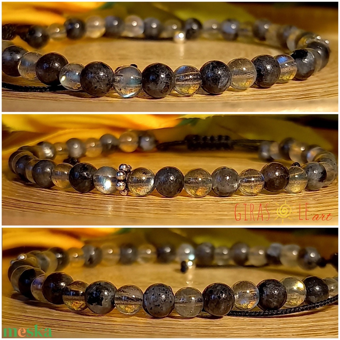 Északi fény labradorit-larvikit karkötő  - ékszer - karkötő - ásványkarkötő - Meska.hu