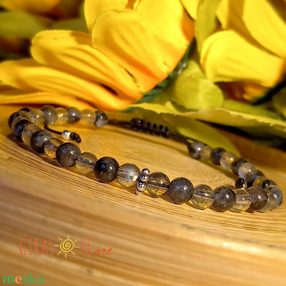 Északi fény labradorit-larvikit karkötő  - ékszer - karkötő - ásványkarkötő - Meska.hu