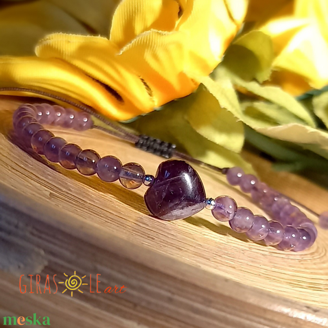 Szívecske - ametiszt karkötő  - ékszer - karkötő - ásványkarkötő - Meska.hu