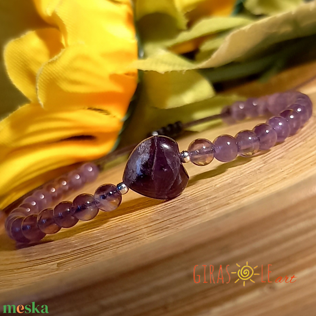 Szívecske - ametiszt karkötő  - ékszer - karkötő - ásványkarkötő - Meska.hu