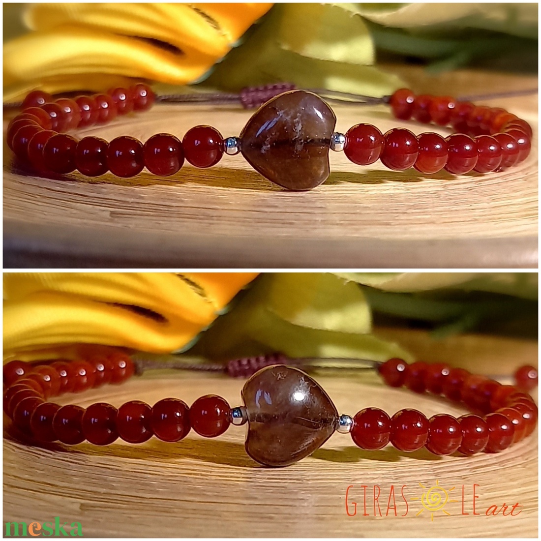 Szívecske - karneol-ametiszt karkötő  - ékszer - karkötő - ásványkarkötő - Meska.hu