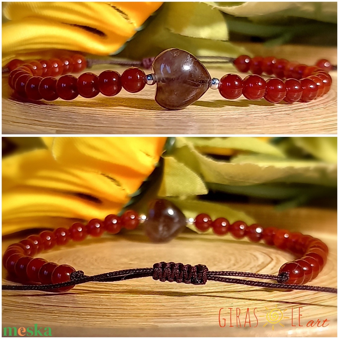 Szívecske - karneol-ametiszt karkötő  - ékszer - karkötő - ásványkarkötő - Meska.hu