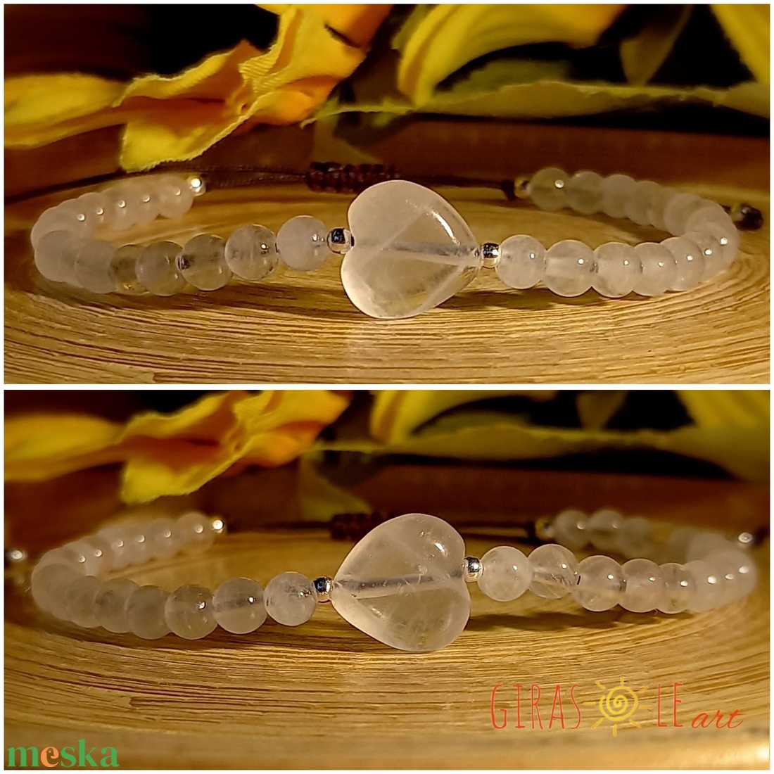 Szívecske - rózsakvarc karkötő  - ékszer - karkötő - ásványkarkötő - Meska.hu
