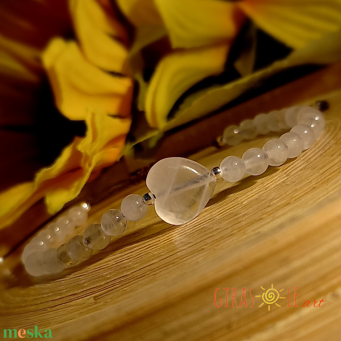 Szívecske - rózsakvarc karkötő  - ékszer - karkötő - ásványkarkötő - Meska.hu