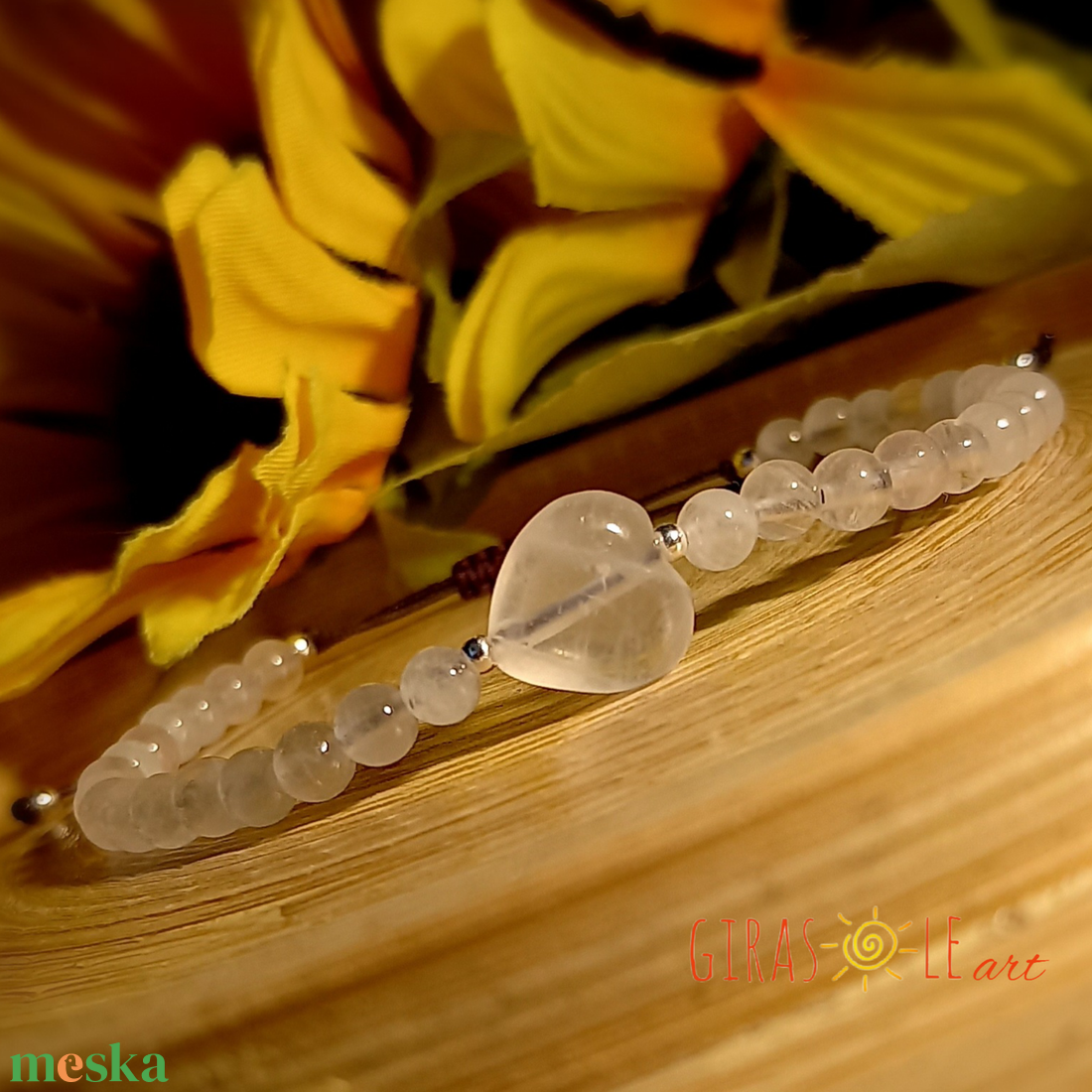Szívecske - rózsakvarc karkötő  - ékszer - karkötő - ásványkarkötő - Meska.hu