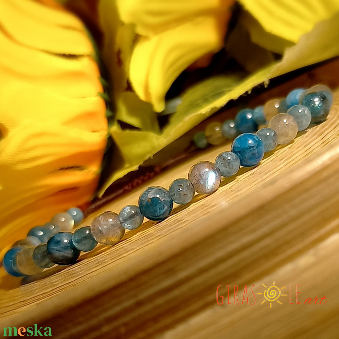 Kék lagúna - apatit-labradorit karkötő  - ékszer - karkötő - ásványkarkötő - Meska.hu