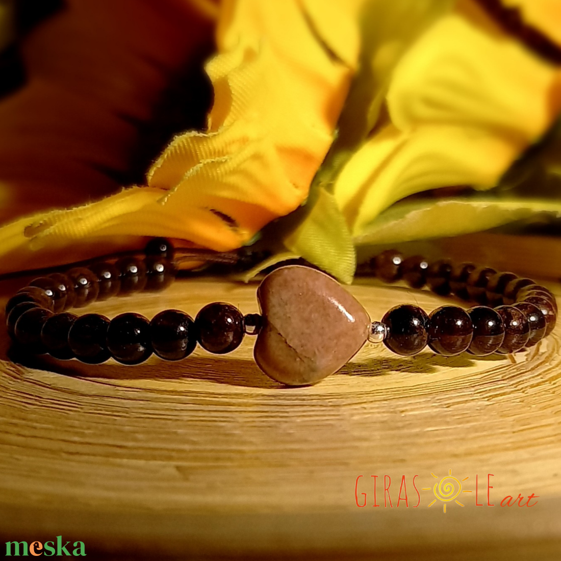 Szívecske - gránát-rodonit karkötő  - ékszer - karkötő - ásványkarkötő - Meska.hu