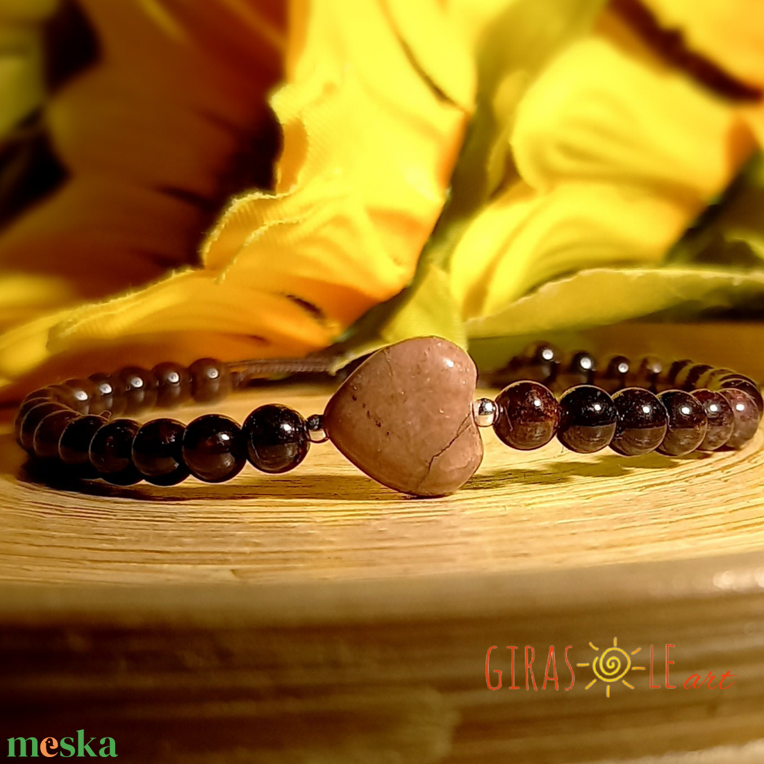 Szívecske - gránát-rodonit karkötő  - ékszer - karkötő - ásványkarkötő - Meska.hu