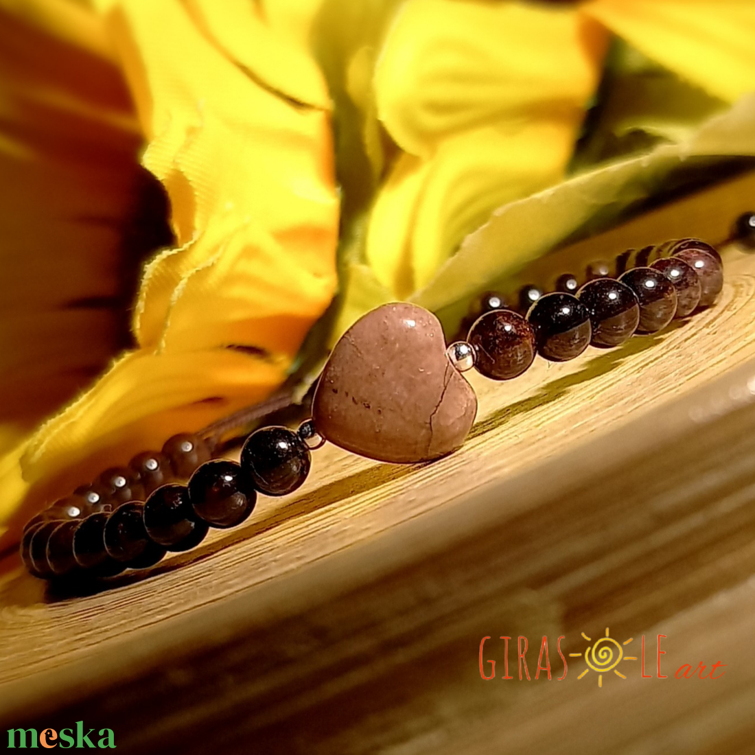 Szívecske - gránát-rodonit karkötő  - ékszer - karkötő - ásványkarkötő - Meska.hu