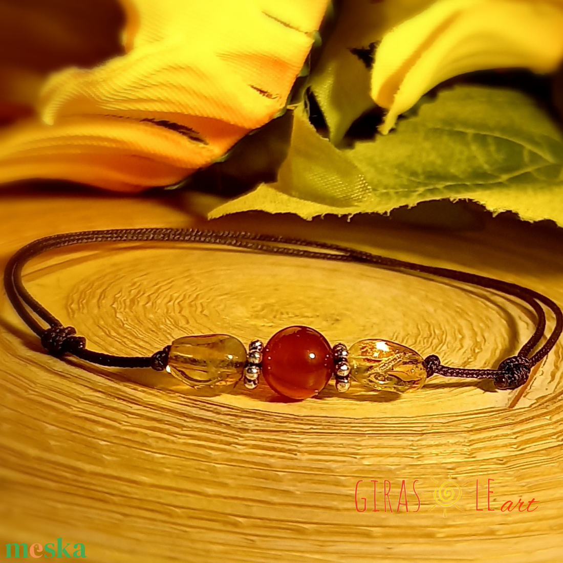 Citrin-karneol zsinórka karkötő - ékszer - karkötő - ásványkarkötő - Meska.hu