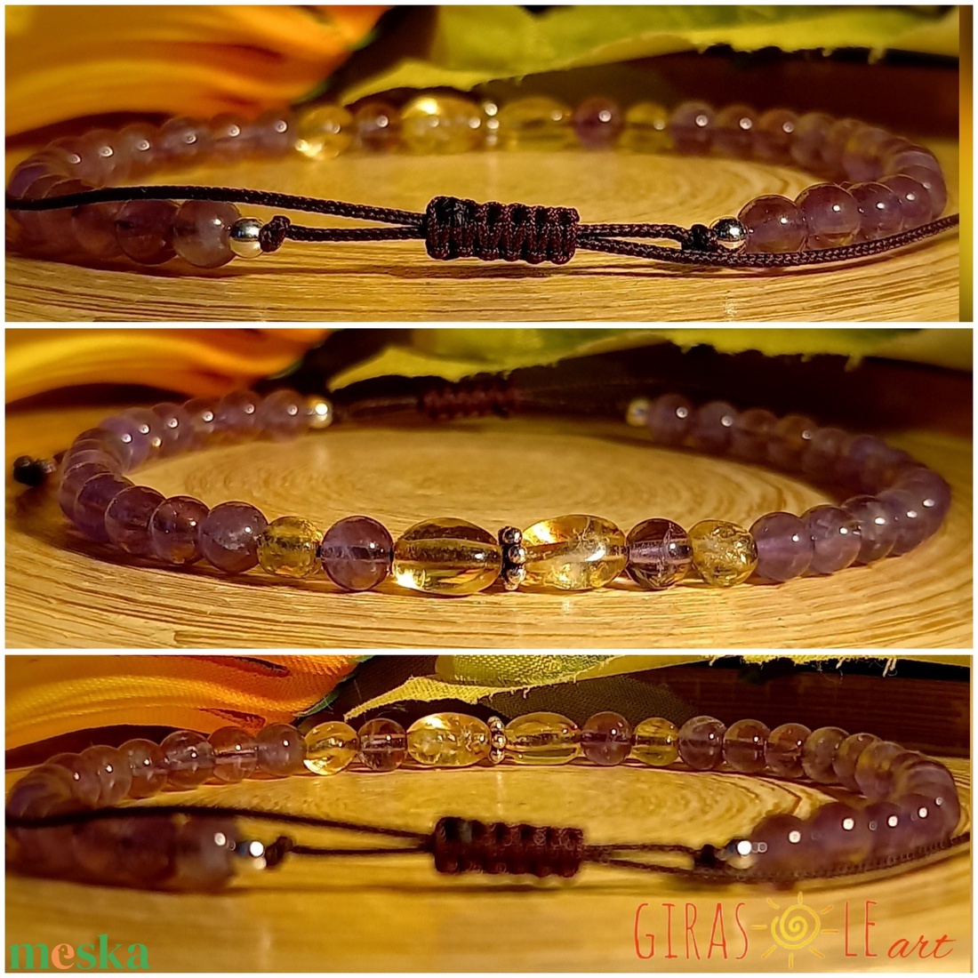 Citrin-ametiszt karkötő  - ékszer - karkötő - ásványkarkötő - Meska.hu