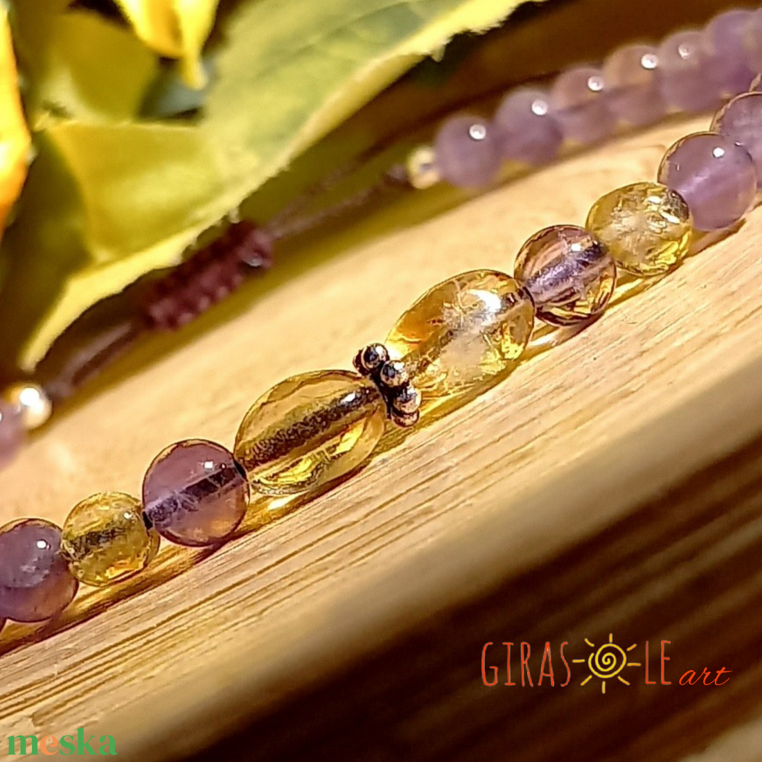 Citrin-ametiszt karkötő  - ékszer - karkötő - ásványkarkötő - Meska.hu