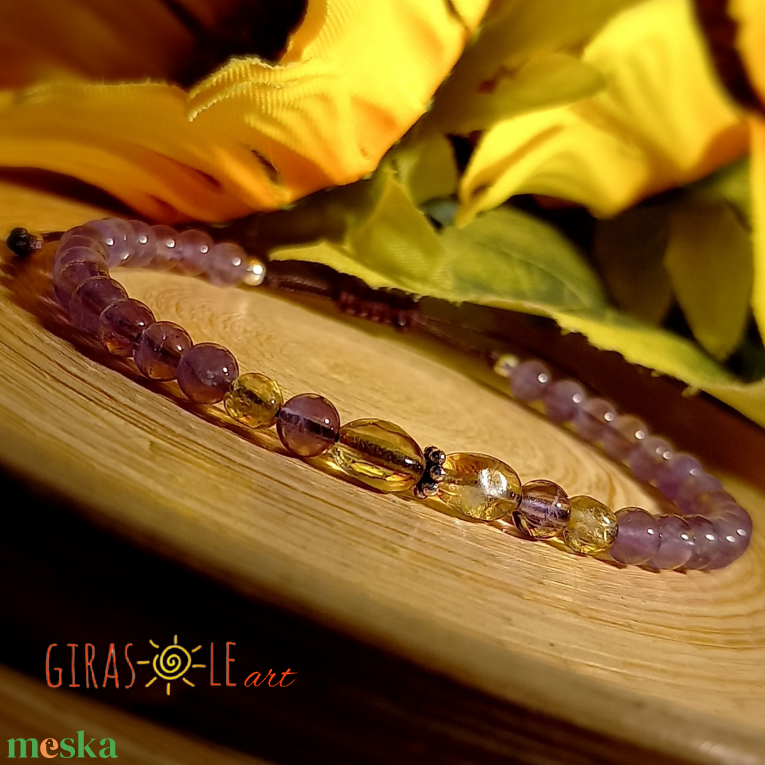 Citrin-ametiszt karkötő  - ékszer - karkötő - ásványkarkötő - Meska.hu