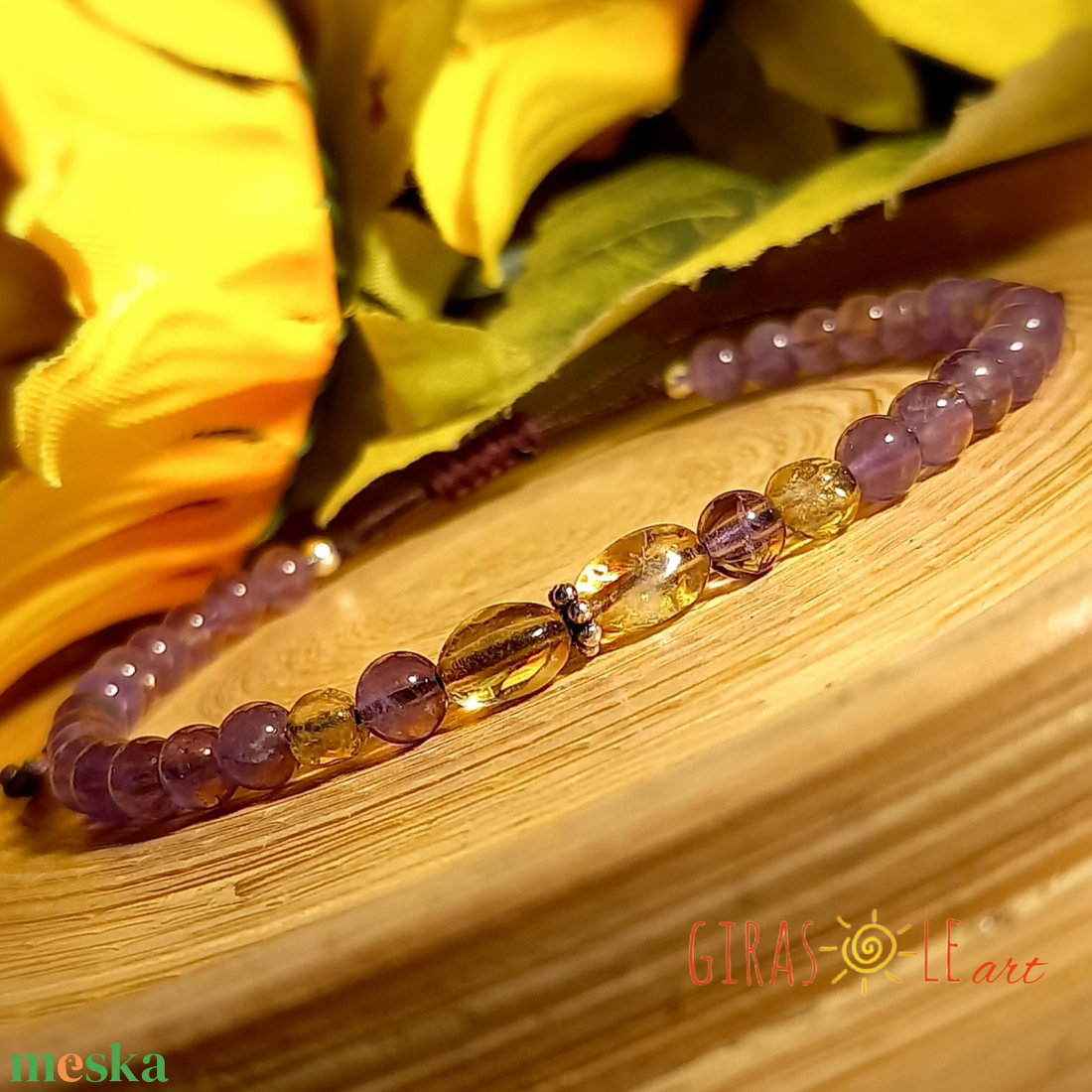 Citrin-ametiszt karkötő  - ékszer - karkötő - ásványkarkötő - Meska.hu
