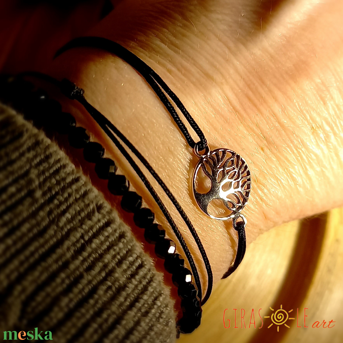 Életfa zsinórka karkötő valódi ezüsttel  - ékszer - karkötő - charm karkötő - Meska.hu