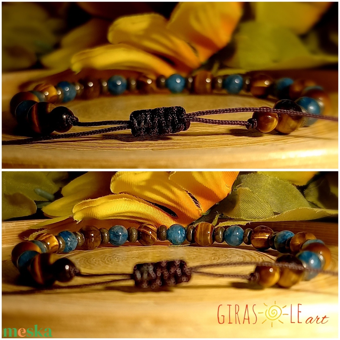 Pirit-tigrisszem-apatit karkötő  - ékszer - karkötő - ásványkarkötő - Meska.hu