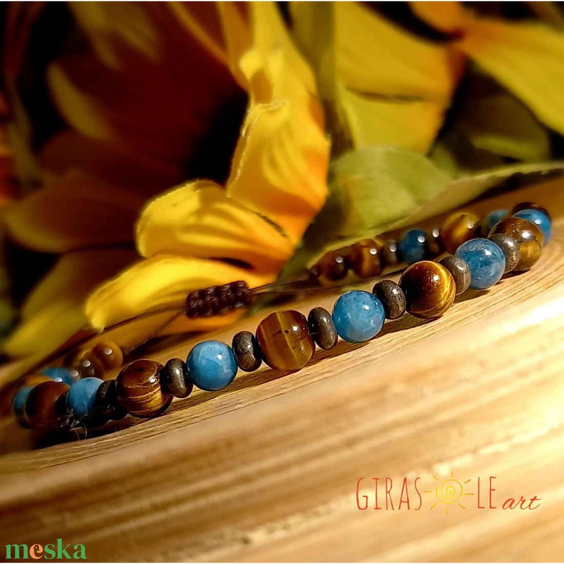 Pirit-tigrisszem-apatit karkötő  - ékszer - karkötő - ásványkarkötő - Meska.hu