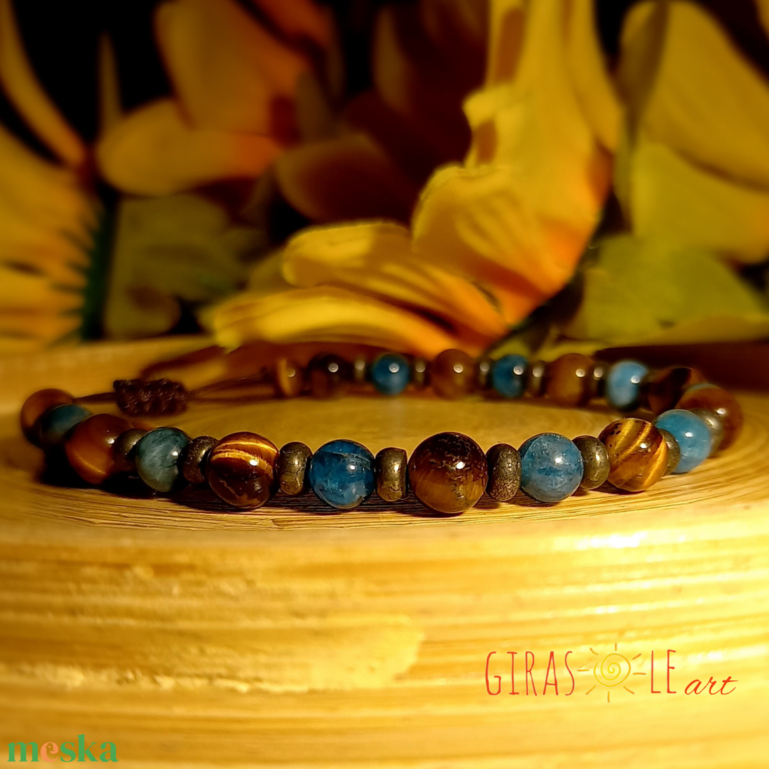 Pirit-tigrisszem-apatit karkötő  - ékszer - karkötő - ásványkarkötő - Meska.hu