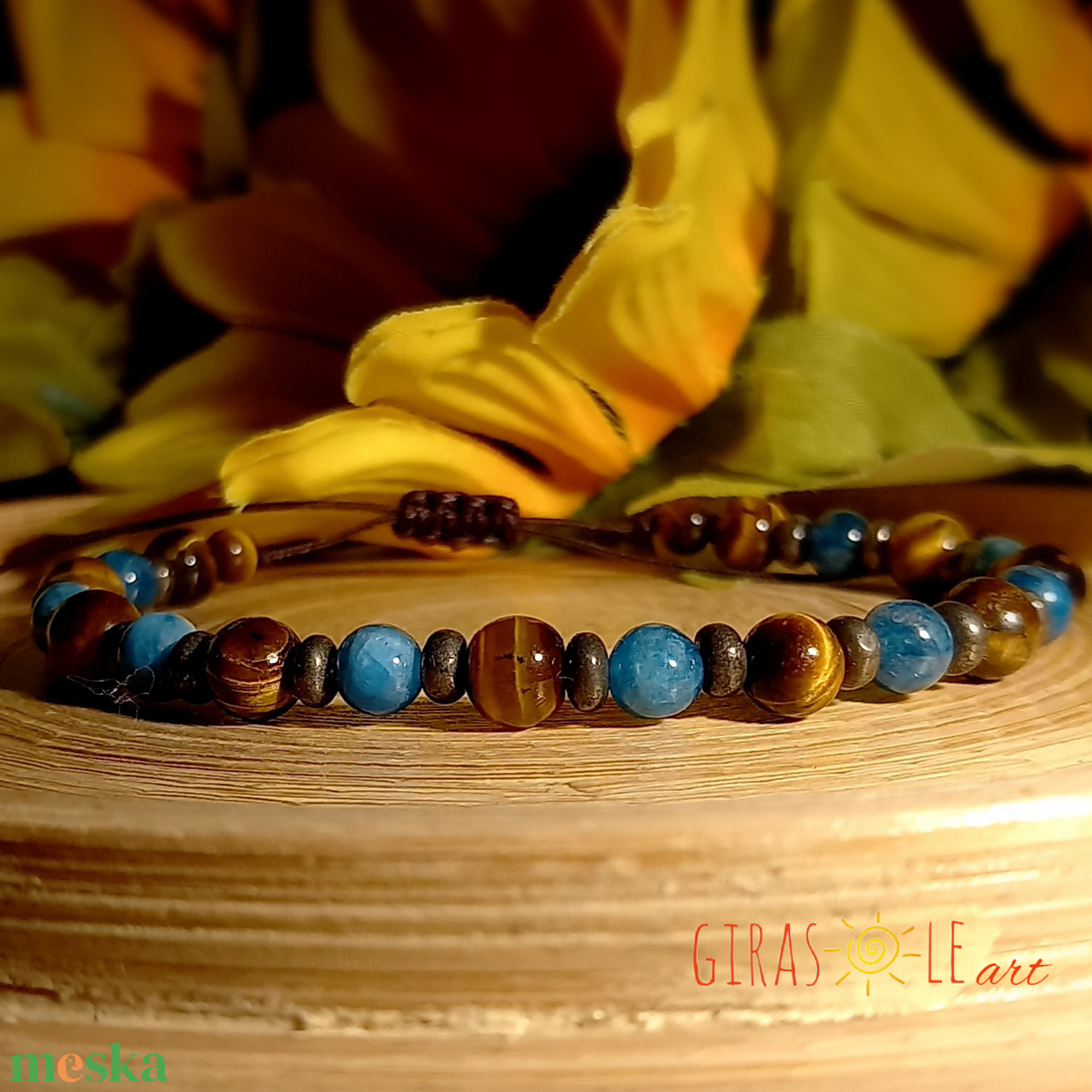 Pirit-tigrisszem-apatit karkötő  - ékszer - karkötő - ásványkarkötő - Meska.hu