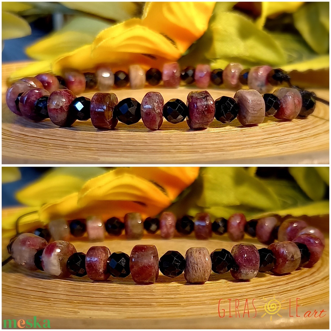 BlackPink - turmalin-spinell karkötő  - ékszer - karkötő - ásványkarkötő - Meska.hu