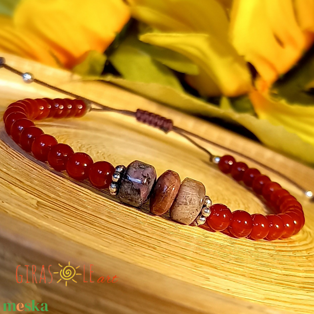 Turmalin-karneol karkötő  - ékszer - karkötő - ásványkarkötő - Meska.hu