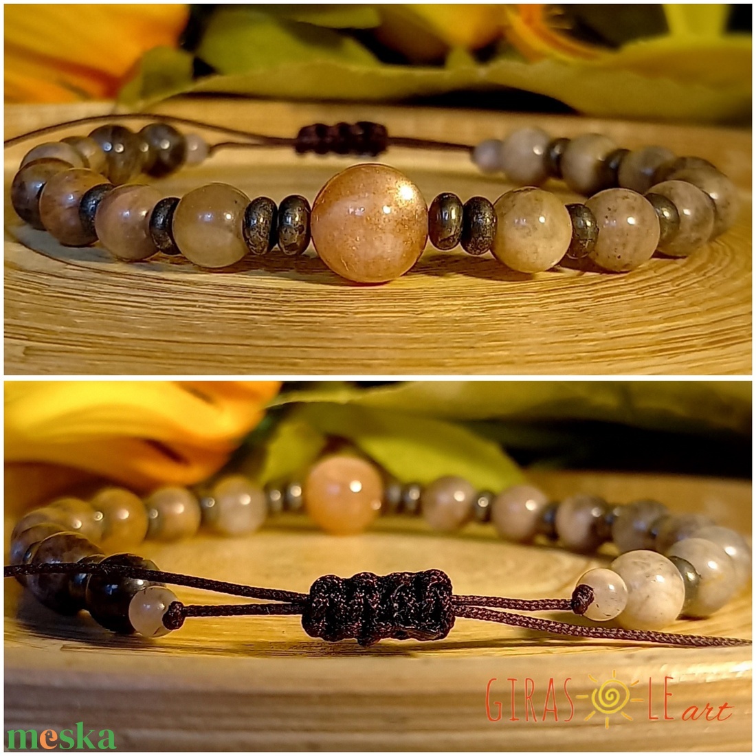 Holdkő-pirit karkötő  - ékszer - karkötő - ásványkarkötő - Meska.hu