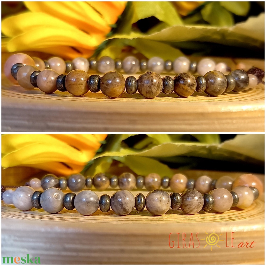 Holdkő-pirit karkötő  - ékszer - karkötő - ásványkarkötő - Meska.hu